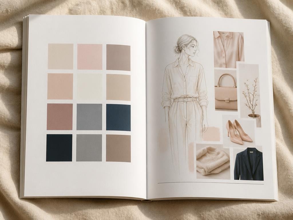 An open style book with a colour palette and body shape guidance